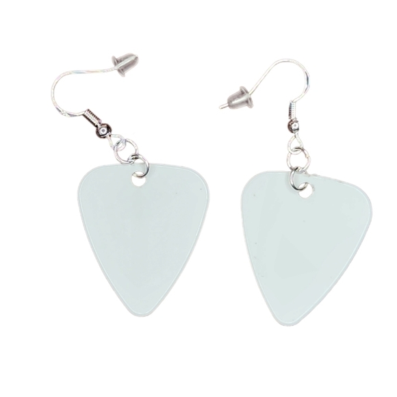 White Boo Ghost Guitar Pick Earrings Sterling Silver with Gift Bag - Picture 3 of 4